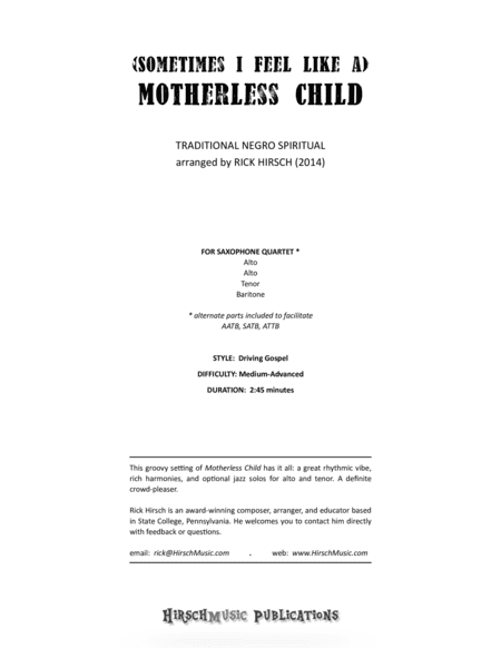 (Sometimes I Feel Like a) Motherless Child (arr. Rick Hirsch)