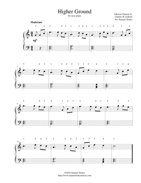 Higher Ground - for easy piano (arr. Samuel Stokes)