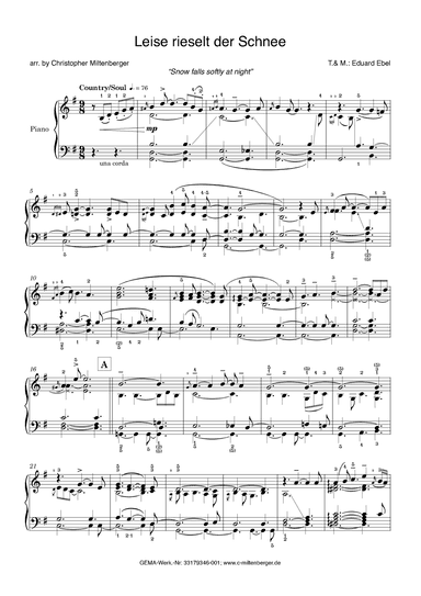 Leise rieselt der Schnee for Piano Solo (Snow falls softly at night) (arr. Christopher Miltenberger)