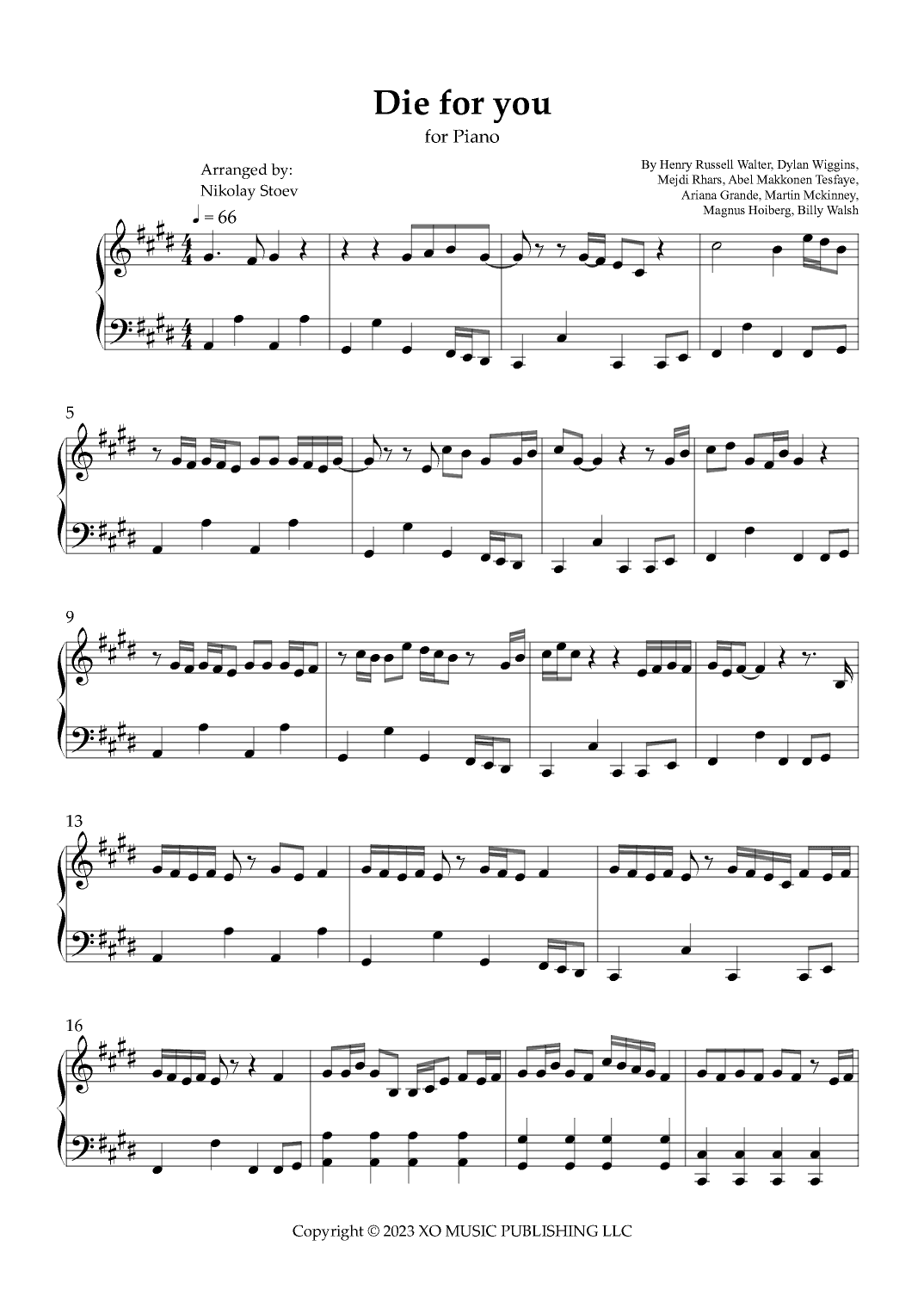 Die For You Remix (arr. Nikolay Stoev)