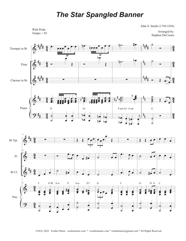 The Star Spangled Banner (Duet for Flute and Bb-Clarinet) (arr. Stephen DeCesare)