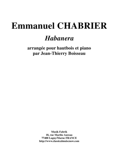 Emmanuel Chabrier: Habanera arranged for oboe and piano (arr. Jean-Thierry Boisseau)