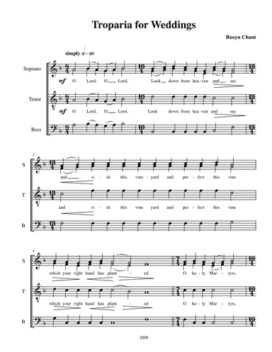 Tropar for Weddings (arr. Timothy D. Woods)