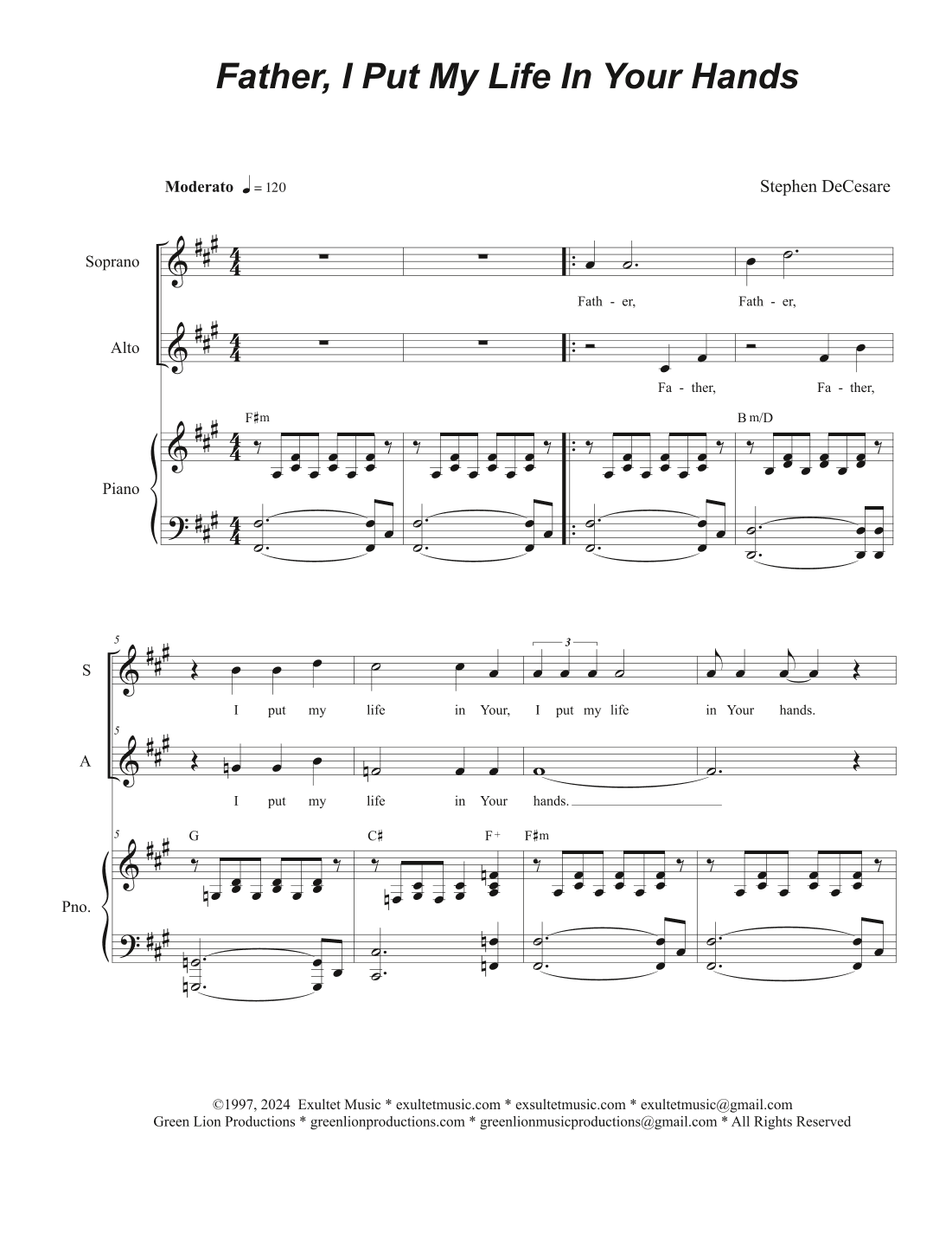 Father, I Put My Life In Your Hands (Duet for Soprano and Alto solo)