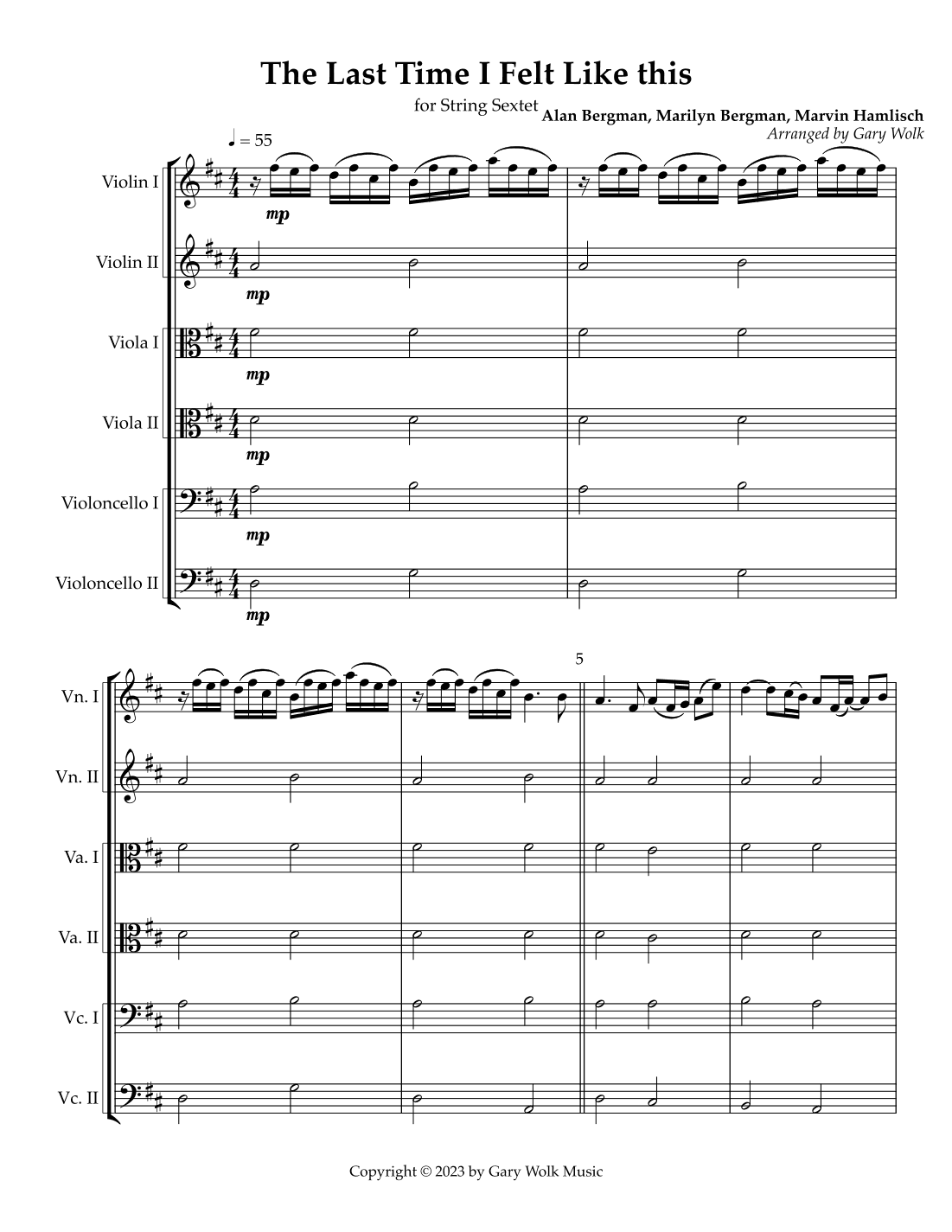 The Last Time I Felt Like This (arr. Gary Wolk)