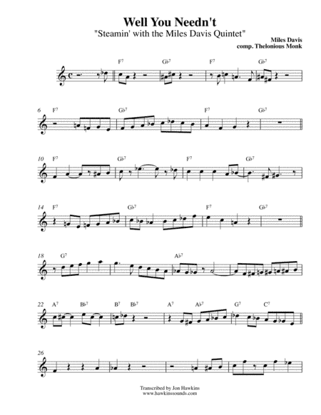 Well You Needn't (it's Over Now) (arr. Jonathan Hawkins)