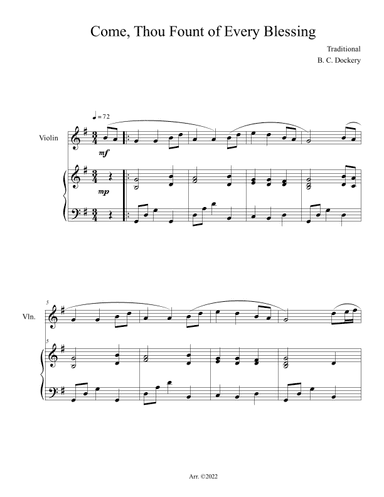 Come, Thou Fount of Every Blessing (Violin Solo with Piano Accompaniment) (arr. B. C. Dockery)