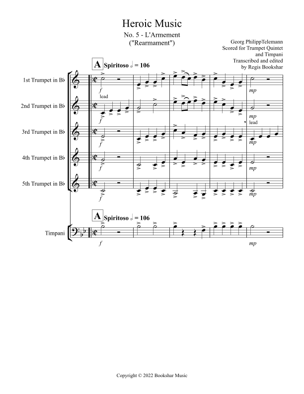 Heroic Music - No.   5. L'Armement (Bb) (Trumpet Quintet, Timp) (arr. Regis Bookshar)
