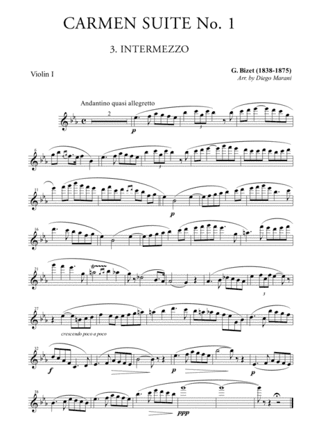 Intermezzo from "Carmen Suite" for String Quartet (arr. Diego Marani)
