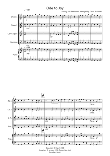 Ode to Joy for Double Reed Quartet (arr. David Burndrett)