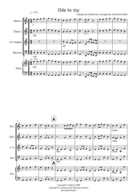 Ode to Joy for Double Reed Quartet (arr. David Burndrett)