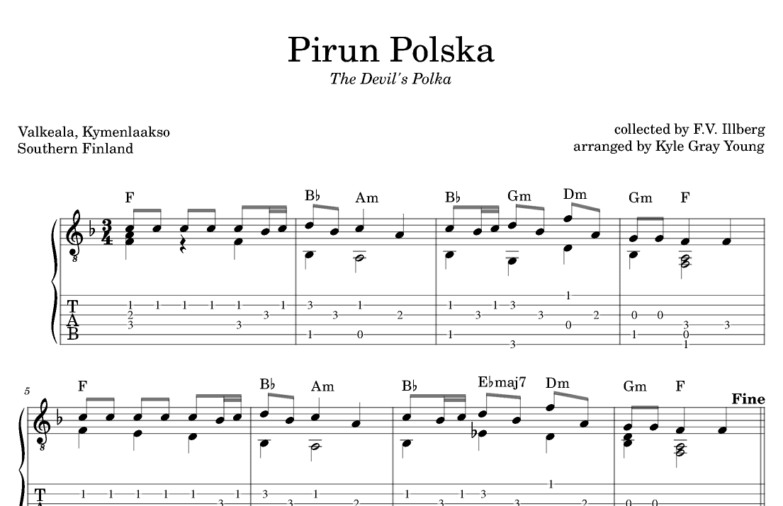 Pirun Polska (The Devil’s Polka) (guitar tab) (arr. Kyle Gray Young)