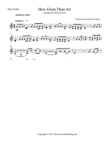 HOW GREAT THOU ART, VIOLIN SOLO Intermediate Level (arr. Sherry Lewis)