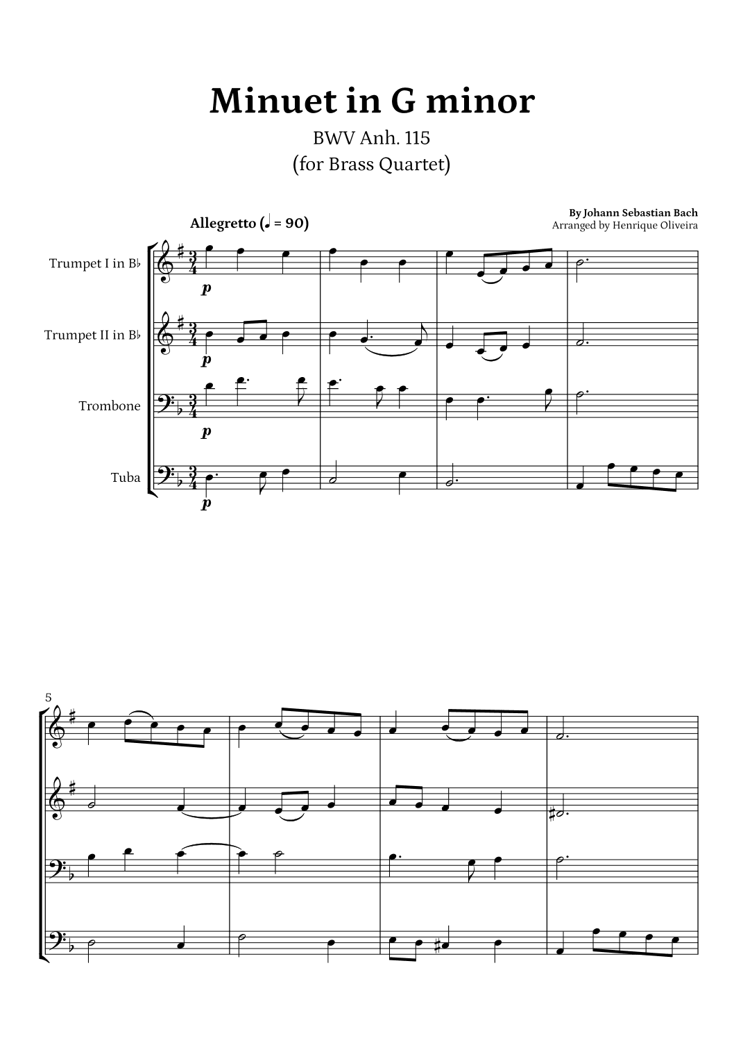 Minuet in G minor, BWV Anh. 115 (Brass Quartet) - J. S. Bach (arr. Henrique Oliveira)