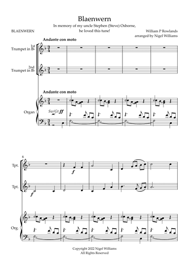 Blaenwern, (Love Divine, All Loves Excelling), for Trumpet Duet and Organ (arr. Nigel Williams)