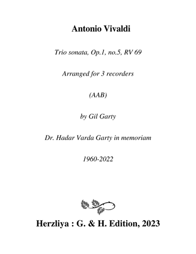 Trio sonata Op.1, no.5 RV 69 (Arrangement for 3 recorders (AAB)) (arr. Gil Garty)