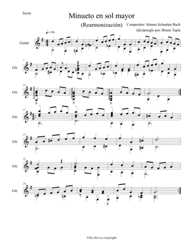 Minueto en sol mayor rearmonizado (arr. Bruno Tapia)
