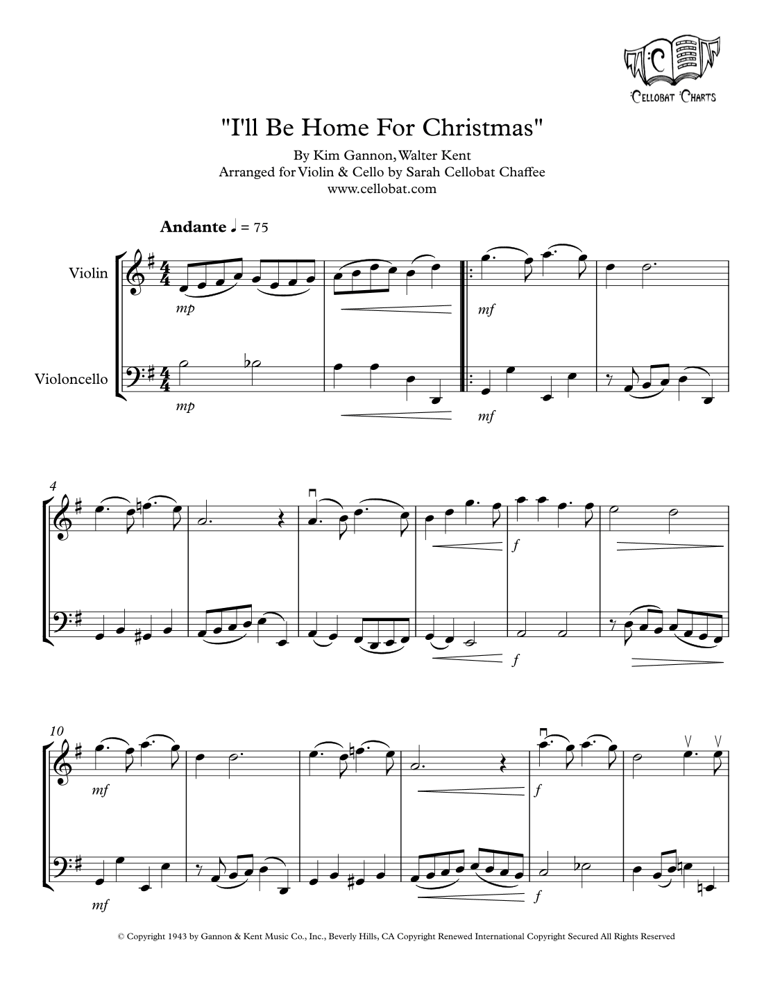 I'll Be Home For Christmas (arr. Sarah Cellobat Chaffee)