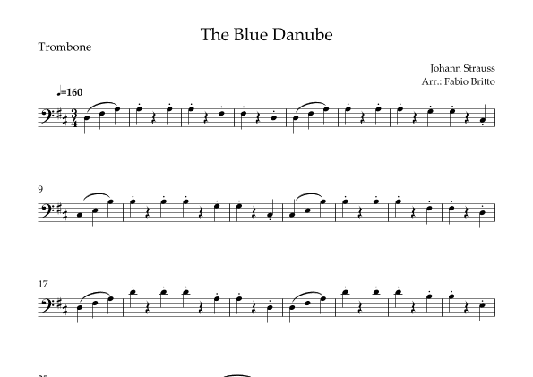 The Blue Danube (Waltz by Johann Strauss) for Trombone Solo (arr. Fabio Britto)