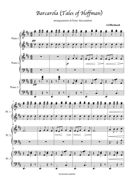 Barcarola from Tales of Hoffman piano 6 hands (arr. Ester Alessandrini)