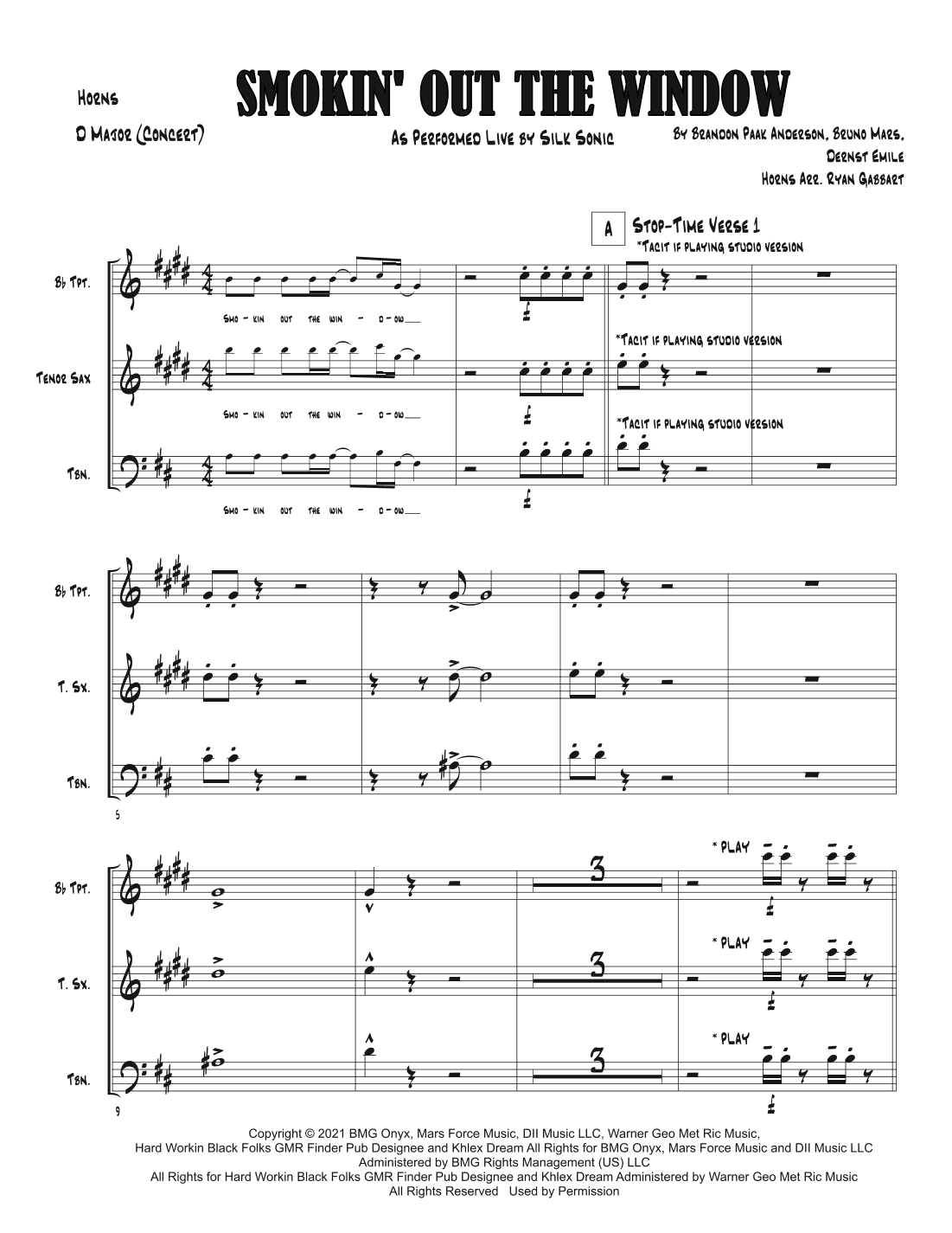 Smokin' Out The Window (arr. Ryan Gabbart)