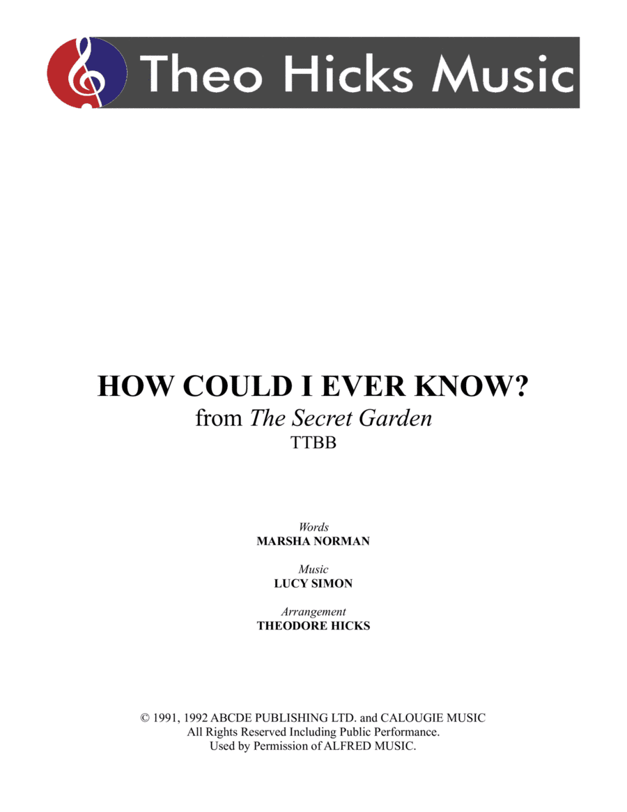 How Could I Ever Know? (arr. Theodore Hicks)