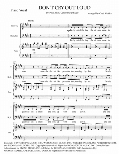 Don't Cry Out Loud (we Don't Cry Out Loud) (arr. Chad Weirick)