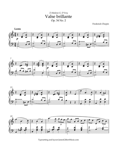 Valse brillante in A minor, Opus 34, No 2 (arr. James Gilbert Music)