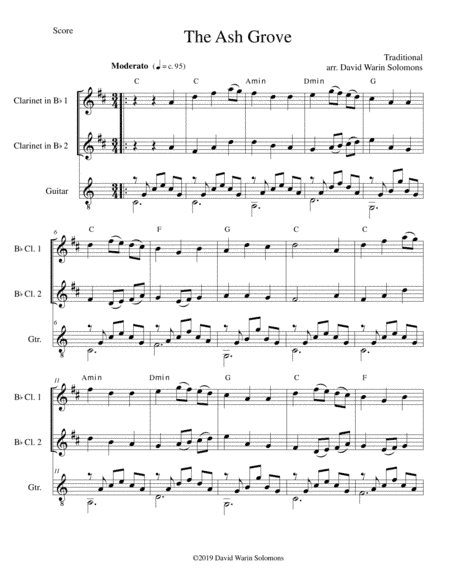 The Ash Grove (Llwyn Onn) for 2 clarinets and guitar (arr. David Warin Solomons)