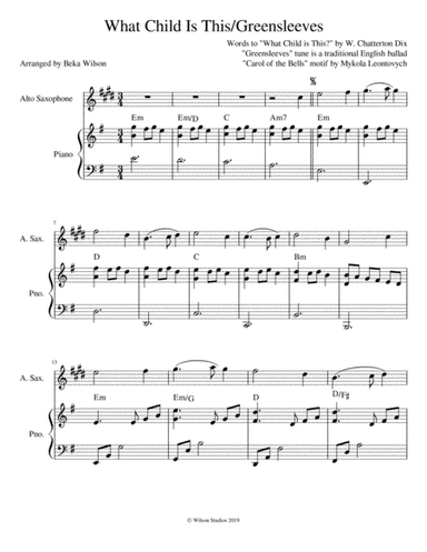 What Child is This?/Greensleeves--alto sax solo (arr. Beka Wilson)