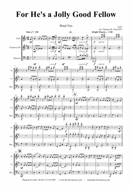 For he is a Jolly Good Fellow - Folk Song and Toast - Wind Trio (arr. Thomas H. Graf)