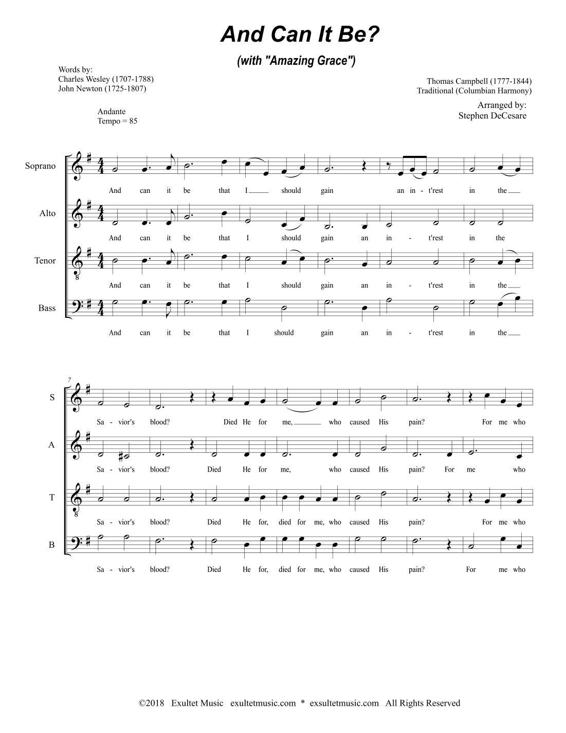 And Can It Be? (with "Amazing Grace") (SATB) (arr. Stephen DeCesare)