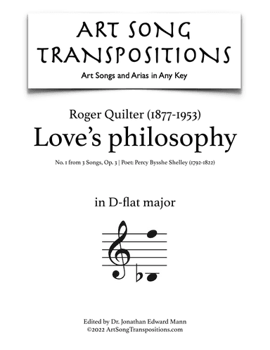 Love's Philosophy, Op. 3, No. 1 (arr. ArtSongTranspositions.com)