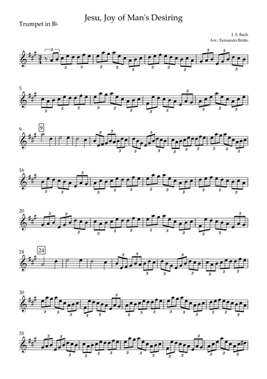Jesu, Joy of Man's Desiring (J. S. Bach) for Trumpet in Bb Solo (arr. Fernando Britto)
