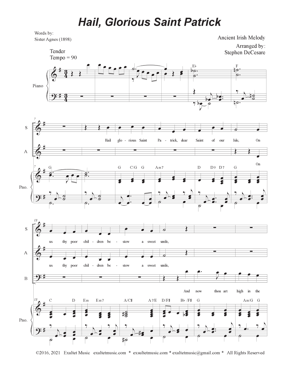 Hail, Glorious Saint Patrick (Vocal Trio - (SAB) (arr. Stephen DeCesare)