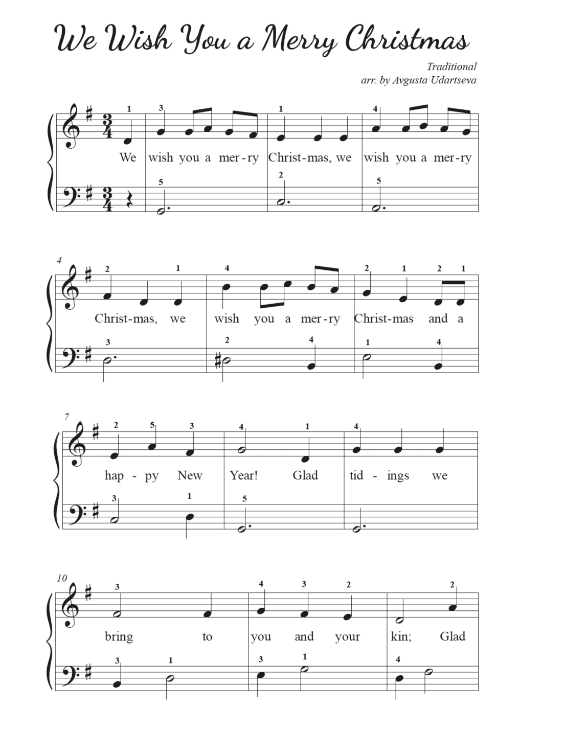 We Wish You a Merry Christmas - Easy Piano (arr. Avgusta Udartseva)