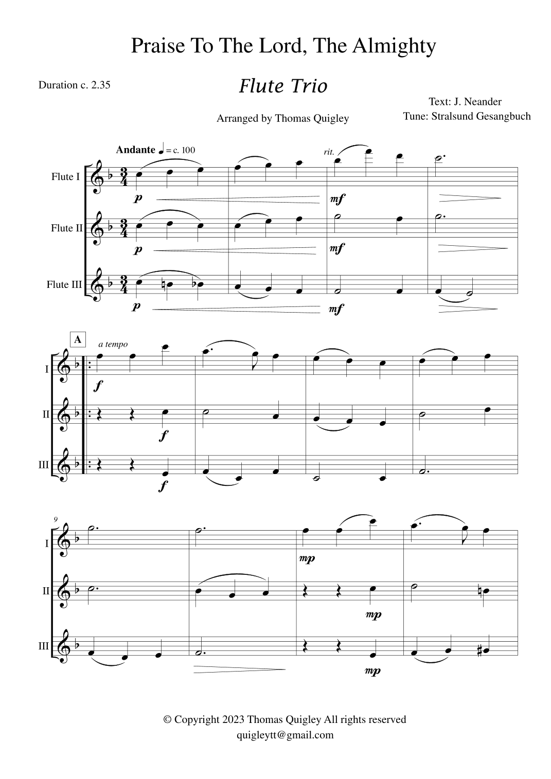 Praise to the Lord, the Almighty (arr. Thomas Quigley)