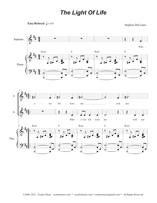 The Light Of Life (Duet for Soprano and Alto solo)