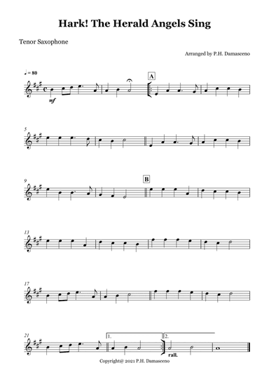 Hark! The Herald Angels Sing - Tenor Saxophone Solo (arr. P.H. Damasceno)