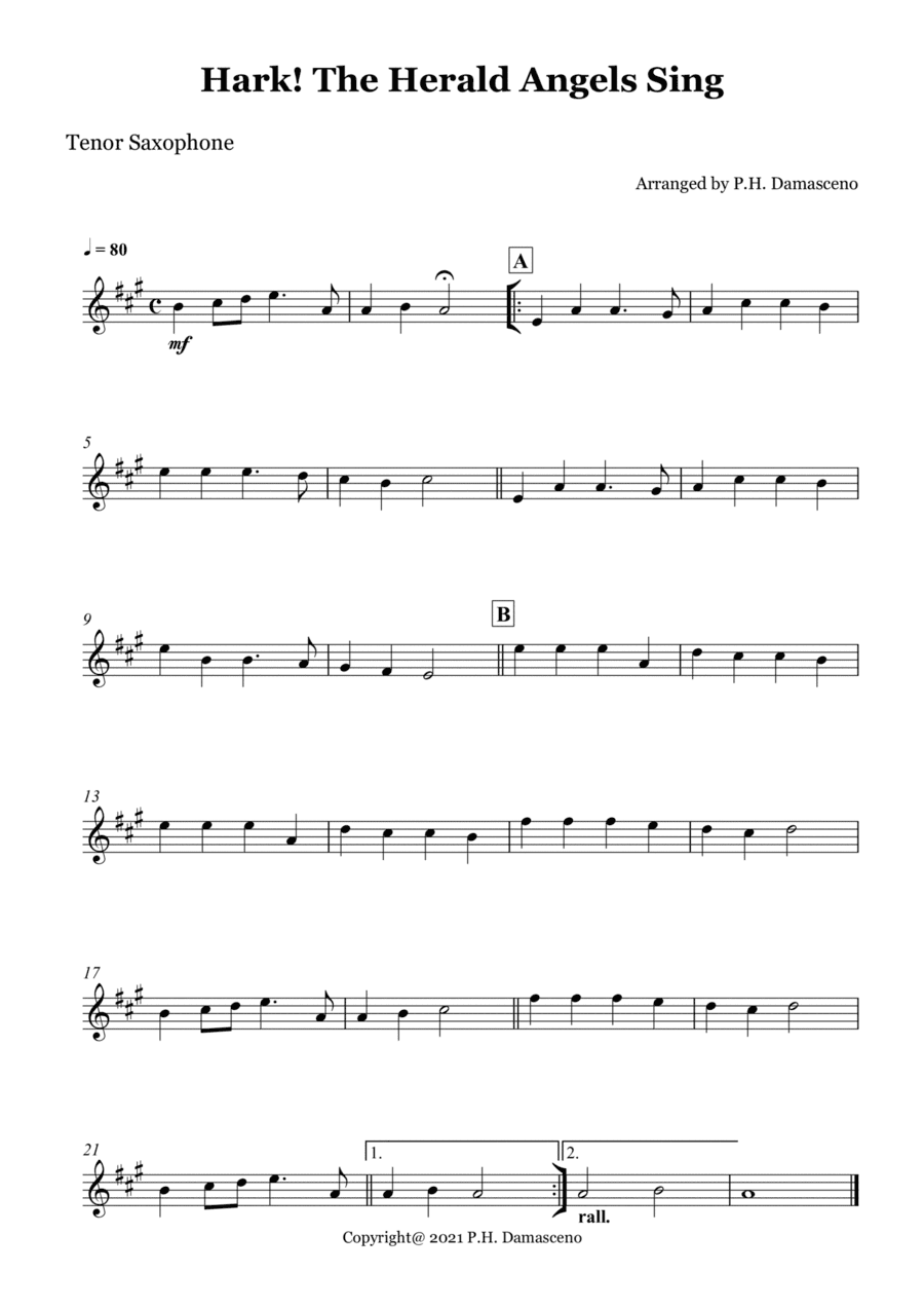 Hark! The Herald Angels Sing - Tenor Saxophone Solo (arr. P.H. Damasceno)