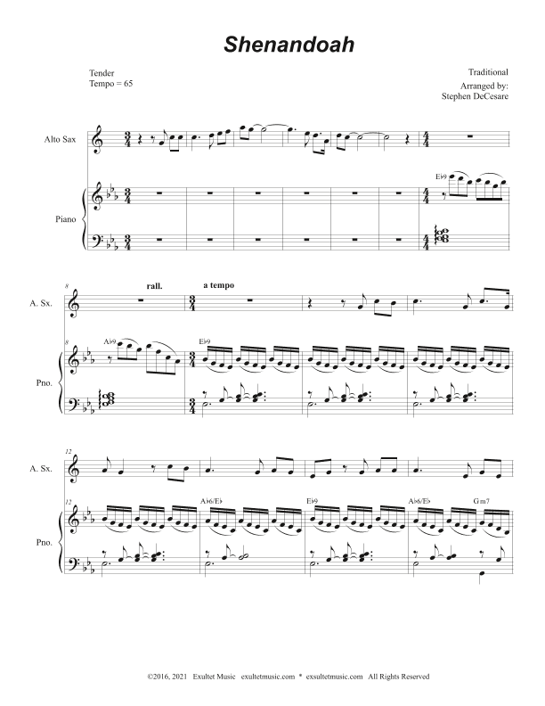 Shenandoah (Alto Saxophone and Piano) (arr. Stephen DeCesare)