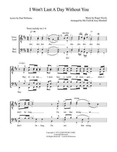 I Won't Last A Day Without You (arr. Joey Minshall & Mo Field)