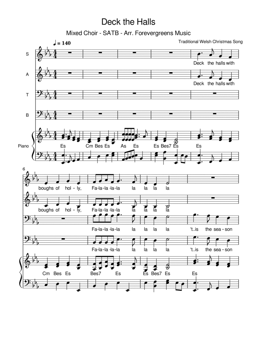 Deck the Halls - Welsh Christmas Traditional - SATB - Arr. Forevergreens Music (arr. Paul Brandsma)