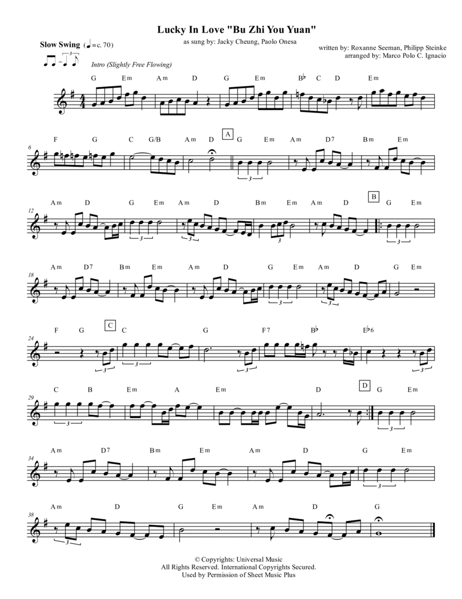 Lucky In Love (arr. Marco Polo C. Ignacio)