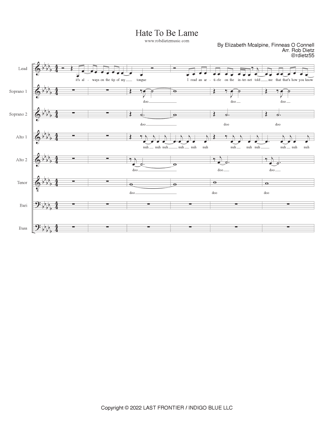 Hate To Be Lame Feat. Finneas (arr. Rob Dietz)