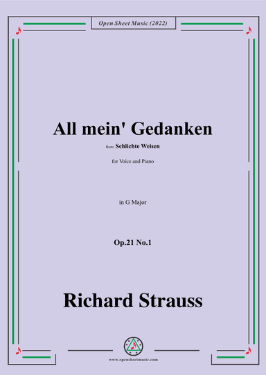 Richard Strauss-All mein' Gedanken,Op.21 No.1,in G Major (arr. OSM Press)
