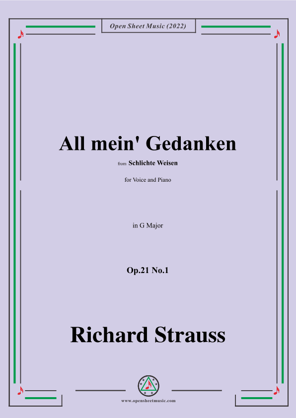 Richard Strauss-All mein' Gedanken,Op.21 No.1,in G Major (arr. OSM Press)
