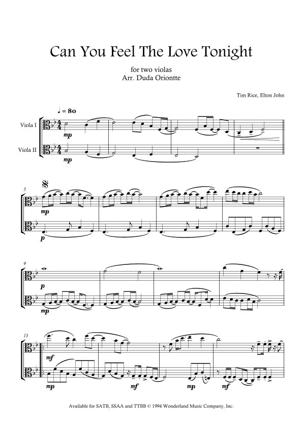 Can You Feel The Love Tonight (arr. Duda Oriontte)