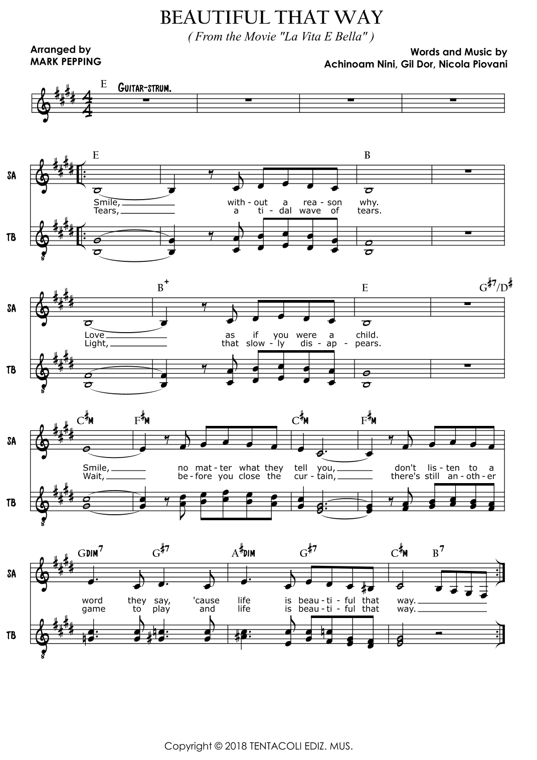 Beautiful That Way Original English Version (arr. Mark Pepping)