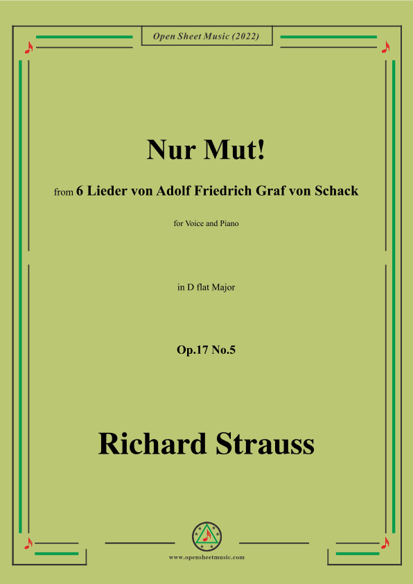 Richard Strauss-Nur Mut!,in D flat Major,Op.17 No.5 (arr. OSM Press)
